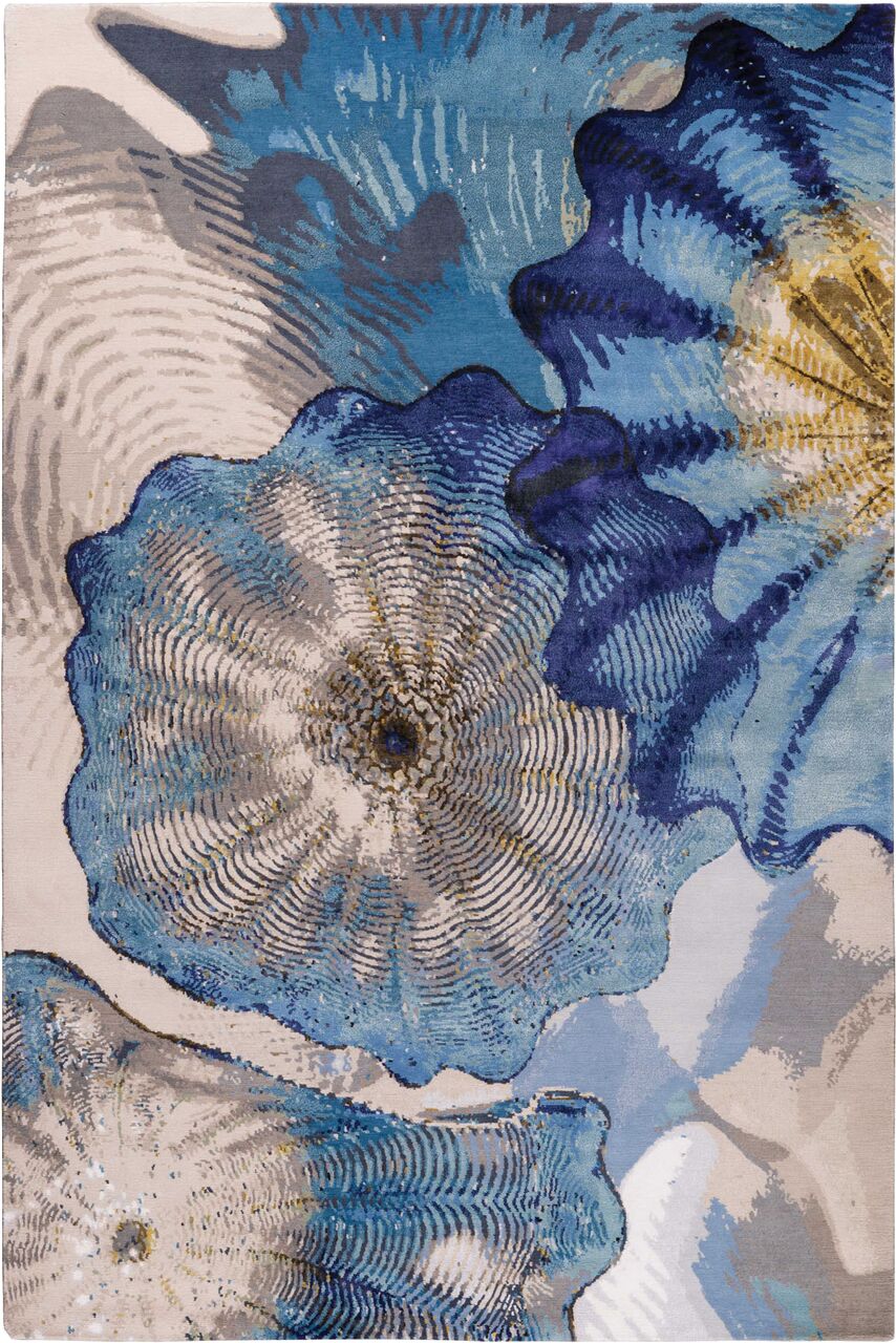 Rosette Sapphire Tibetan Wool Cut Pile rug by Chihuly